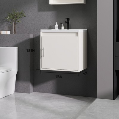 KTMBDW Floating Bathroom Vanity with Sink, Single Sink Wall Mounted Bathroom Vanity, White Ceramic Basin Top for Small Space