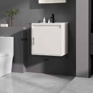 KTMBDW Floating Bathroom Vanity with Sink, Single Sink Wall Mounted Bathroom Vanity, White Ceramic Basin Top for Small Space - 1 of 4