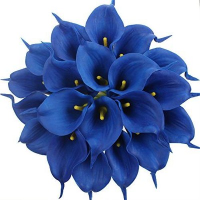 Duovlo 20pcs Calla Lily Bridal Wedding Bouquet Lataex Real Touch Artificial Flower Home Party Decor (Navy Blue)