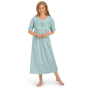 Collections Etc Floral Embroidered Smocked Bust Short Sleeve Nightgown - 1 of 4