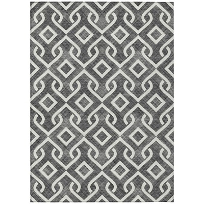 Black And Ivory Geometric Washable Indoor Outdoor Area Rug