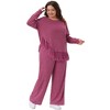 Agnes Orinda Women's Plus Size 2 Piece Crew Neck Asymmetrical Fringe Hem Long Sleeve Ribbed Top and Long Pants Casual Lounge Sets - 3 of 4