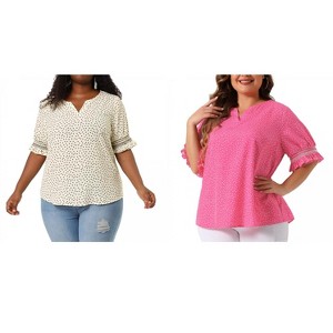 Women's Plus Size 2 Pieces Floral Boho Polka Dots Short Sleeve Cute Smocked Spring Blouses - Agnes Orinda - 1 of 4