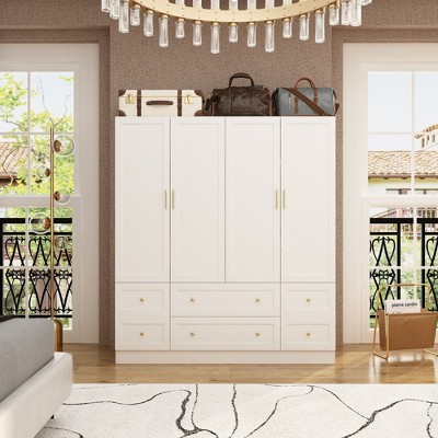 Famapy Four Door Wardrobe Modern Clothes Cabinet Multifunctional Storage Cabinet White