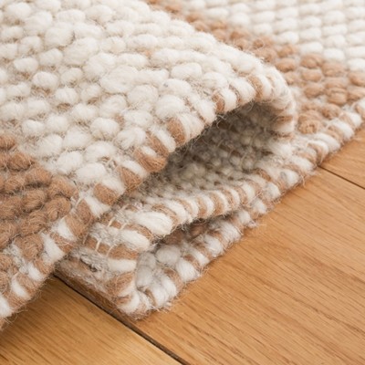 Ivory and Light Brown Wool Flat Woven Handmade Area Rug