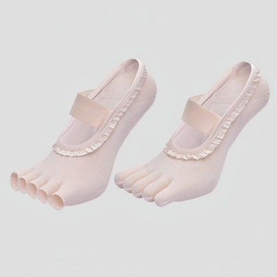 Anna-Kaci Women's 2-Pack Five-Toe Socks with Ruffle Trim and Ballet-Inspired Strap in Two Unique Styles