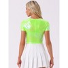 INSPIRE CHIC Women's Keyhole Metallic Short Sleeve Party Shiny Holographic Crop Top - 3 of 4