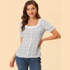 INSPIRE CHIC Women's Square Neck Button Ruffle Sleeve Love Heart Printed Blouse - 2 of 4