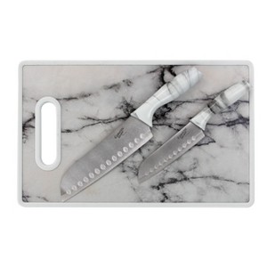 Gibson Home Beaumont 3 Piece Stainless Steel Santoku Knife Set with Cutting Board in White Marble - 1 of 4