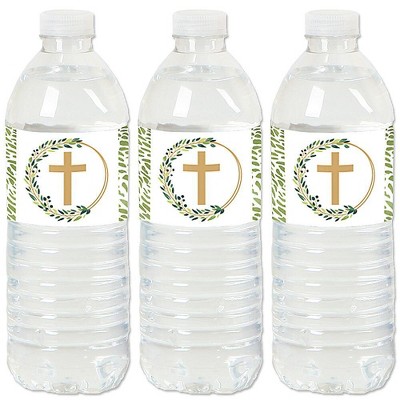 Big Dot of Happiness Elegant Cross - Religious Party Water Bottle Sticker Labels - Set of 20