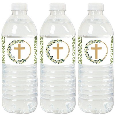 Big Dot of Happiness Elegant Cross - Religious Party Water Bottle Sticker Labels - Set of 20