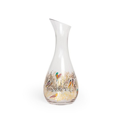 Portmeirion Sara Miller Chelsea Glass Carafe - 32 oz Elegant Glass Jug with Gold Detailing & Bird Motifs - Ideal Minimalist Beverage Pitcher
