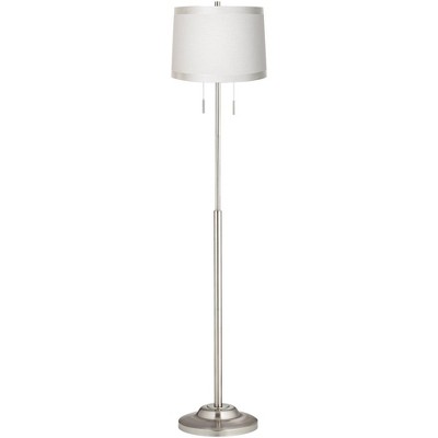 360 Lighting Modern Floor Lamp Brushed Nickel Off White Fabric Drum Shade Top Bottom Self Trim Living Room Reading Bedroom Office