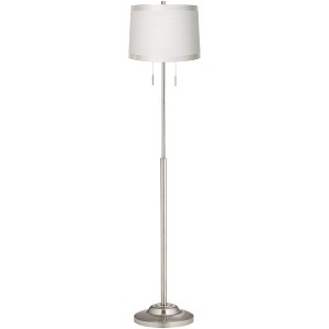 360 Lighting Abba Modern Floor Lamp Standing 66" Tall Brushed Nickel Silver White Fabric Tapered Drum Shade for Living Room Bedroom Office House Home - 1 of 3