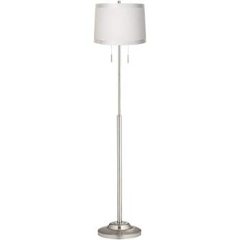 360 Lighting Abba Modern Floor Lamp Standing 66" Tall Brushed Nickel Silver White Fabric Tapered Drum Shade for Living Room Bedroom Office House Home