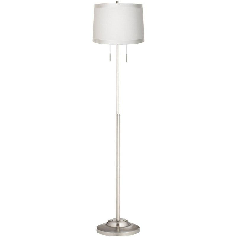 360 Lighting Abba Modern Floor Lamp Standing 66" Tall Brushed Nickel Silver White Fabric Tapered Drum Shade for Living Room Bedroom Office House Home, 1 of 4