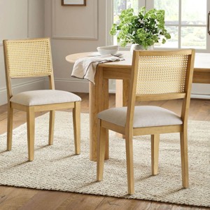 Dining Chairs, Mid Century Upholstered Dining Chairs, Rattan Back Chairs with Black Frame for Kitchen or Dining Room-Tanpinhause - 1 of 4