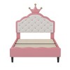 Twin Size Crown Princess Bed with Pink PU Leather Upholstery, Tufted Headboard and Soft Padded Frame for Girls Bedroom-Maison Boucle - 4 of 4