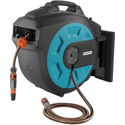 Gardena Comfort 82 Foot Wall Mounted Retractable Swivel Garden Hose Reel Box