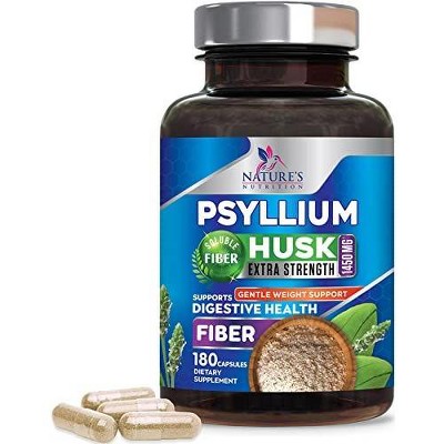 Psyllium Husk Capsules, Max Potency Dietary Fiber 1500mg, 100% Soluble Pills - 60 Capsules;120 Capsules;180 Capsules