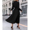 Coolmee Women's Business Casual Shirt Dress Cross Lapel V Neck Solid Color Dresses Long Sleeves Accordion Pleated Midi Dresses with Belt XL Black - 2 of 4