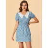 Allegra K Women's Casual Floral Embroidered Contrast Collar Elastic Waist Button-Down Mini Dress - 4 of 4