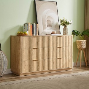 APRILSOUL Oak Modern 6 Drawers Curved wave Design, Dresser TV Stand, Wood Drawer Organizer for Bedroom, Living Room, Hallway - 1 of 4