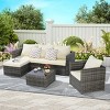 Outdoor Sofa Set, 6 Pcs Furniture Set, Wicker Sofa With Cushions,  L- Shaped Sofa, Detachable Lounger and Coffee Table -Coolbibila - 2 of 4