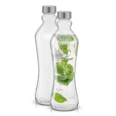 Joyjolt Reusable Glass Milk Bottle With Lid & Pourer - 32 Oz Water Or Juice  Bottles With Caps - Set Of 3 : Target