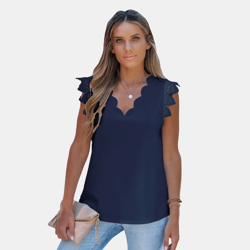 Women's Scalloped Contrast Lace V-Neck Top - Cupshe, 1 of 6