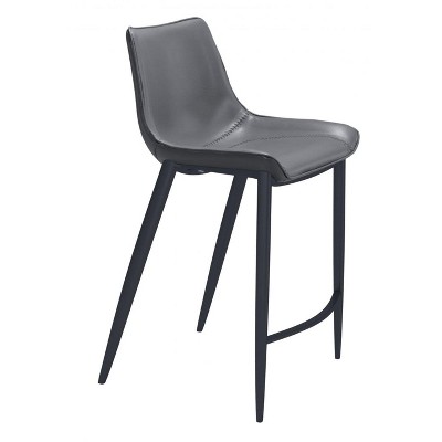 Faux Leather Counter Stool 39.8" H, Dark Gray and Black Finish With Steel Frame, Set of 2 by Zuo Modern