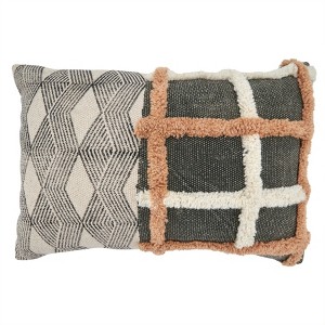 Saro Lifestyle Printed + Embroidered Pillow - Down Filled, 16"x24" Oblong, Multi - 1 of 3