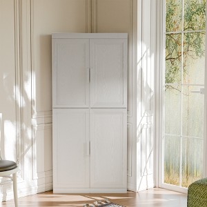 Spassway White 2-Piece Tall Wood Storage Cabinet Modular Pantry Cabinet with 4 Adjustable Shelves 4 Doors Freestanding Organizer for Living Room - 1 of 4