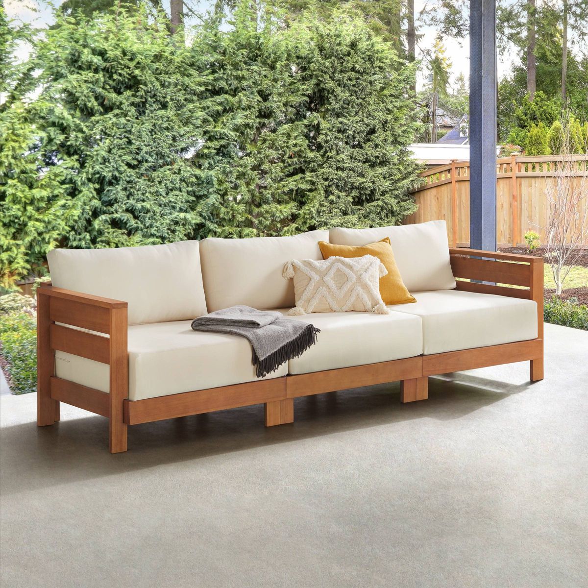 Alaterre Furniture Barton Outdoor Weather Resistant 3 Person Couch with Cushions