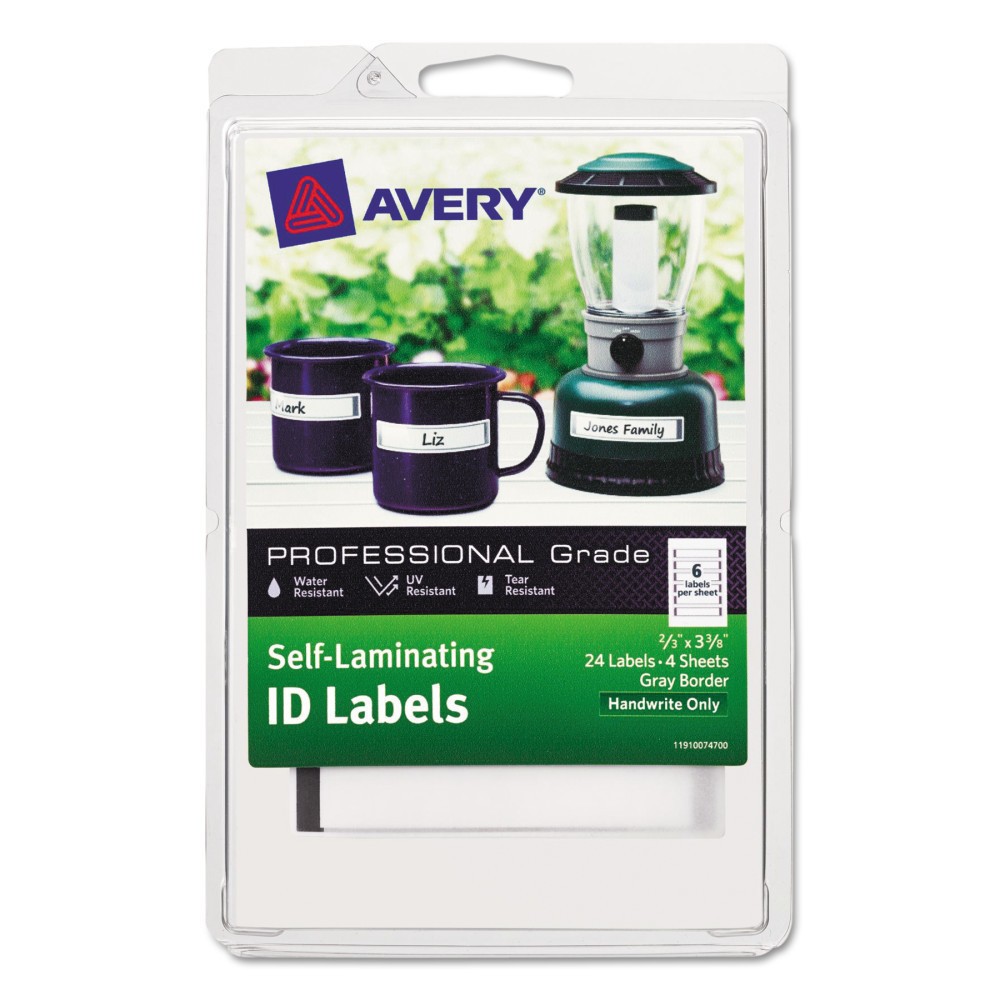 UPC 072782007478 product image for Avery Professional Grade Self-Laminating ID Labels, 3 3/8 x 2/3, White/Gray, 24/ | upcitemdb.com