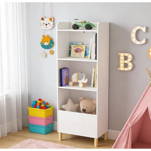 Airsurfer Tall, 4-Tier White Bookshelf Modern Kids Room Bookshelf Toy Organizer for Playroom Storage - 1 of 4