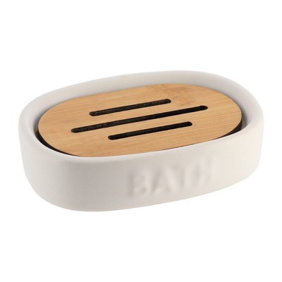 Evideco French Home Goods Elegant Dolomite Soap Dish with Bamboo Tray – Stylish Bathroom Accessory, Versatile Use in Kitchen & Bathroom