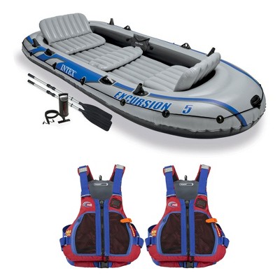 Intex Excursion 5 Person Inflatable Raft, 2 Oars And 2 Red Life Jackets,  L/xl : Target