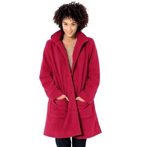 Woman Within Women's Plus Size Hooded A-Line Fleece Coat - 1 of 4