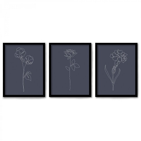 Americanflat Black Botanicals By Explicit Design Triptych Wall Art Set Of 3 Framed Prints Target - Black And White Navy Blue Wall Art