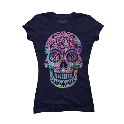 Junior's Design By Humans Halloween Sugar Skull By honeytree T-Shirt