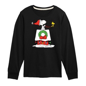 Boys' - Peanuts - Snoopy & Woodstock House Sleigh Long Sleeve Graphic T-Shirt - 1 of 4