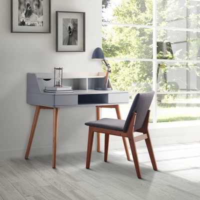 Light Gray Wooden Writing Desk with Hutch and Drawers