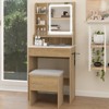 ELECWISH 23.6" Wood Grain Makeup Vanity Desk Set with LED Mirror & Stool - 3-Way Lighting, USB Charging Station, Blow Dryer Holder, Storage Shelves - 2 of 4