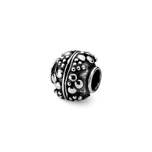 Black Bow Jewelry Sterling Silver Antiqued Artisan Bubble Design Bead Charm - 1 of 2