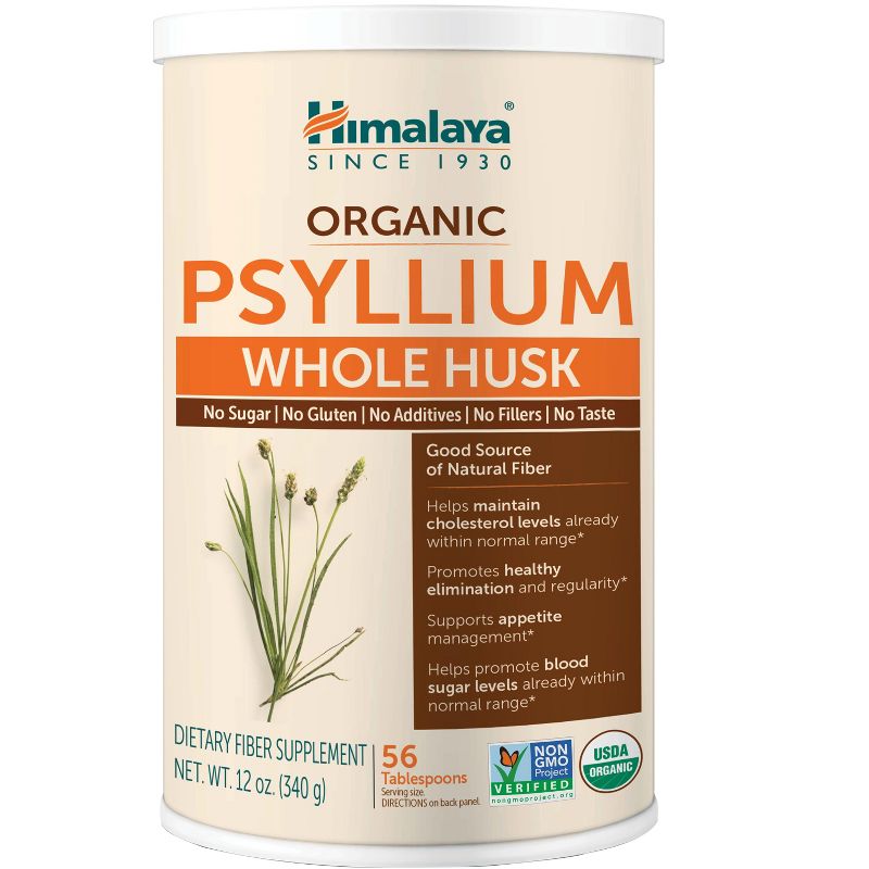 Himalaya Organic Psyllium Husk for Daily Fiber, Weight Management, Cholesterol and Blood Sugar Support, 12 oz, 56 Tablespoon Supply, 1 of 4