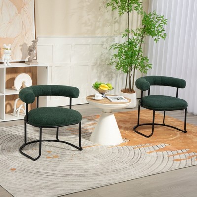 CAVINAS Dining Chairs Boucle Kitchen Chairs Set of 2 Stool Mid-Century Modern Curved Backrest Chair with Metal Round Legs for Kitchen