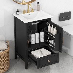 TOBILI 20" Bathroom Vanity with Sink,Bathroom Cabinet with A Door,Door Shelf Storage and Adiustable Foot Pads,A Drawer, Black - 1 of 4