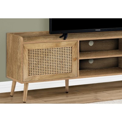 Walnut 72 Inch TV Stand with Rattan Panels and Storage