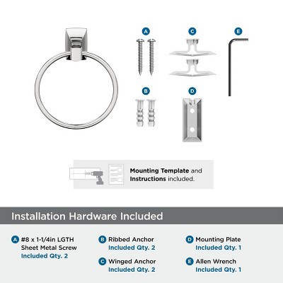 Chrome Wall Mounted Towel Ring with 7-7/16 inch Width